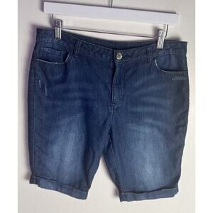 Juicy Couture Dark Wash Distressed Cuff Stretch Lightweight Bermuda Short Sz 10